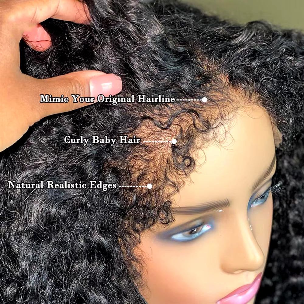 Short Bob Kinky Curly Human Hair Frontal Wig 4C Edges Lace Front Wigs Transparent 4X4 Closure Human Hair Wig Natural Hairline