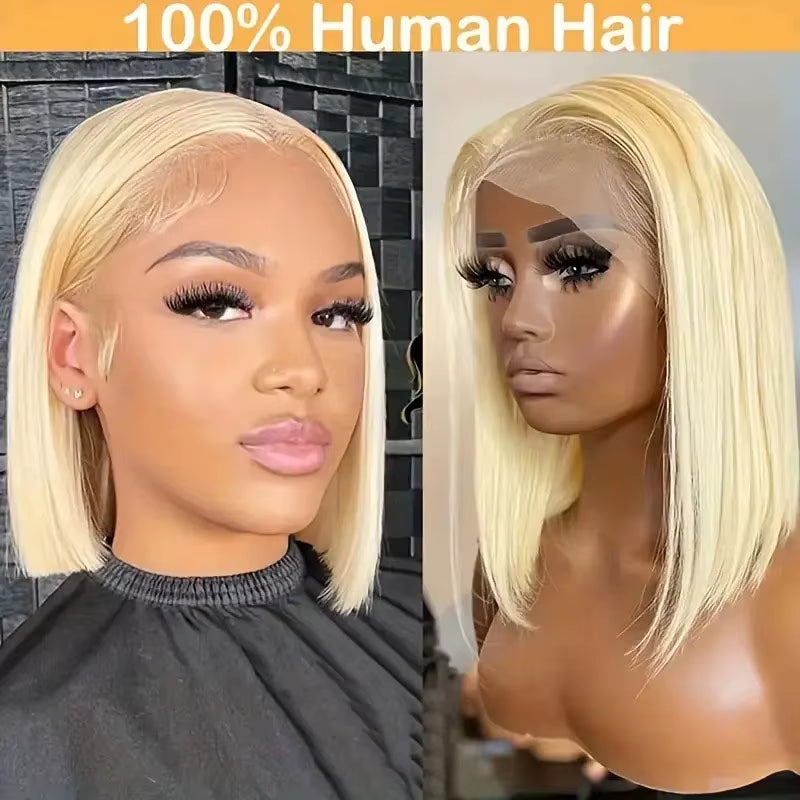 613 Blonde Bob Wig Human Hair 13X4 Lace Front Wigs Human Hair Pre Plucked Transparent Lace 180% Density Lace Frontal Wig Bob Wig