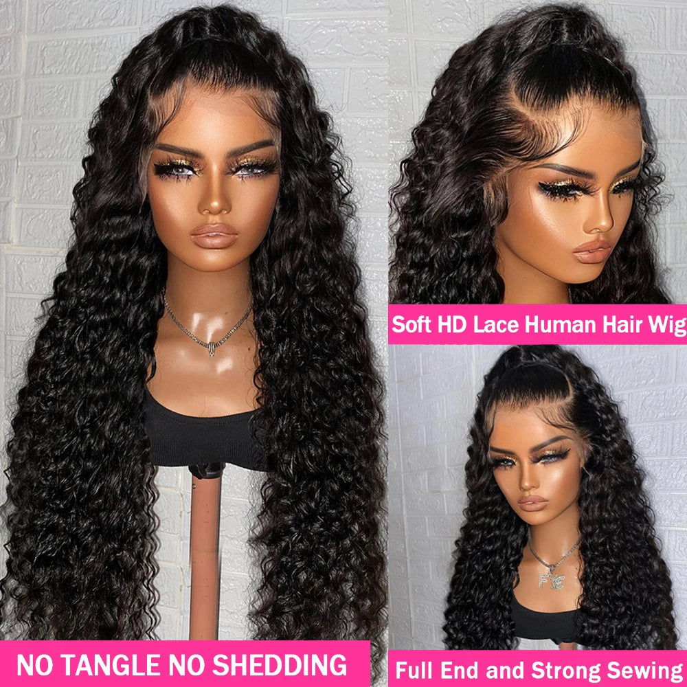 40Inch Deep Wave Frontal Wig Transparent 13X4 13X6 HD Lace Frontal Human Hair Wigs Curly Human Hair Lace Frontal Wigs for Women