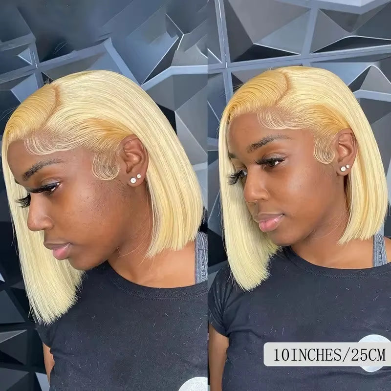 613 Blonde Bob Wig Human Hair 13X4 Lace Front Wigs Human Hair Pre Plucked Transparent Lace 180% Density Lace Frontal Wig Bob Wig