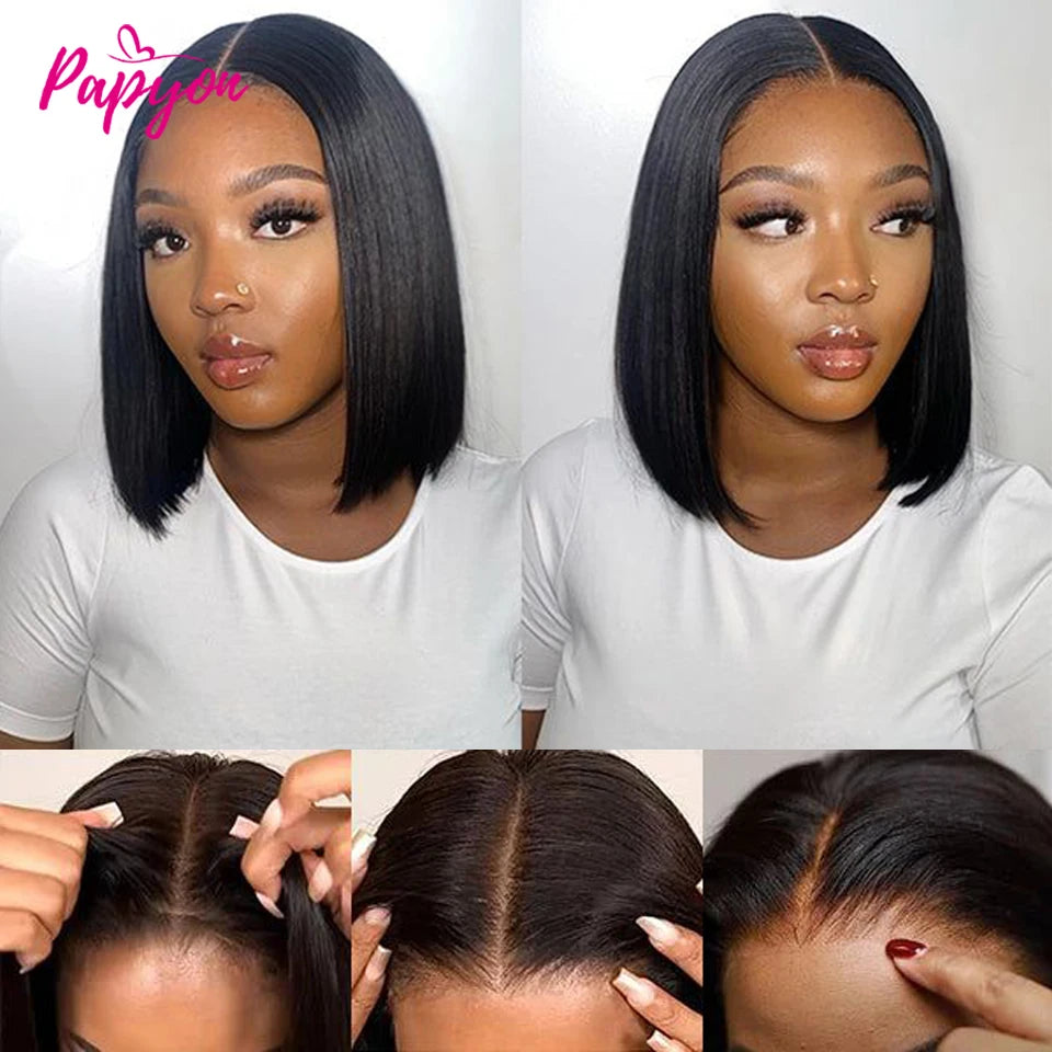 Short Bob Wigs Straight Glueless Wig Ready to Wear Human Hair Wigs Pre Cut Upgraded No Glue Lace Air Wig