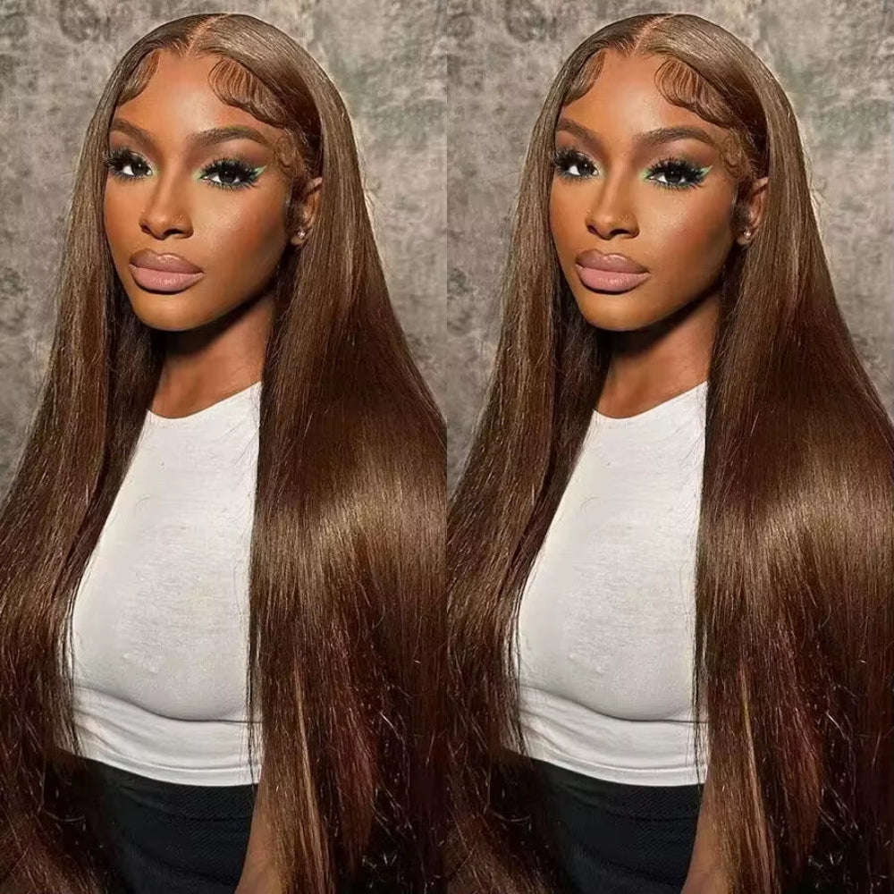 30 Inch Chocolate Brown Lace Front Wig Straight Hd Lace Frontal Wig 13X6 13X4 Lace Front Wig Human Hair Colored for Women