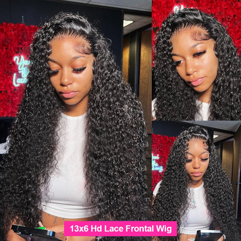 40Inch Deep Wave Frontal Wig Transparent 13X4 13X6 HD Lace Frontal Human Hair Wigs Curly Human Hair Lace Frontal Wigs for Women