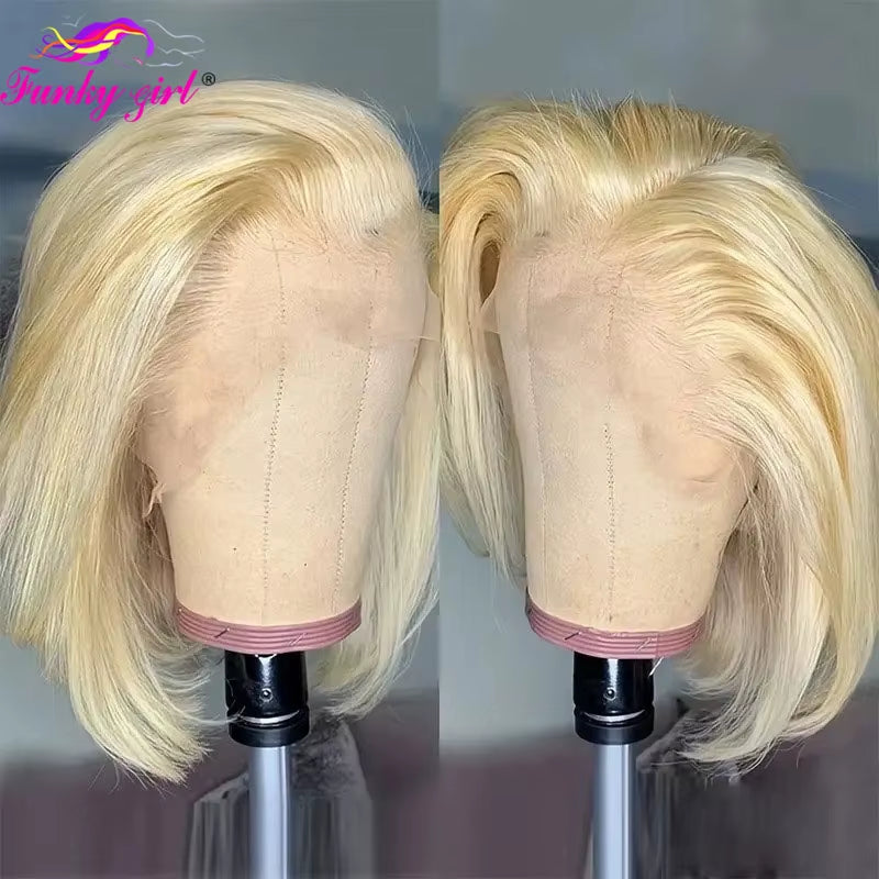 613 Blonde Bob Wig Human Hair 13X4 Lace Front Wigs Human Hair Pre Plucked Transparent Lace 180% Density Lace Frontal Wig Bob Wig